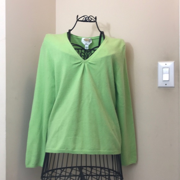 Talbots Lime Green Cashmere V-Neck Sweater Size LP - Picture 4 of 8